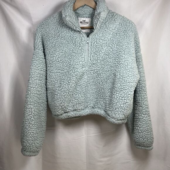 Hollister womens crop sherpa 1/2 zip jacket blue size small casual comfort - Picture 1 of 6
